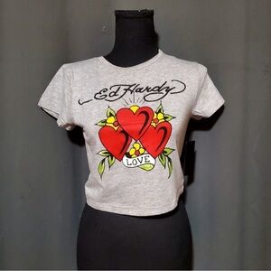 Ed Hardy Gray and Red Short Sleeve Tee
